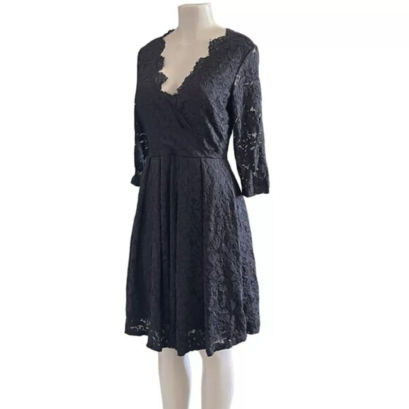 Women's Wedding Guest Cocktail Party Semi Formal Wrap V Neck Lace Dress M - Picture 3 of 9